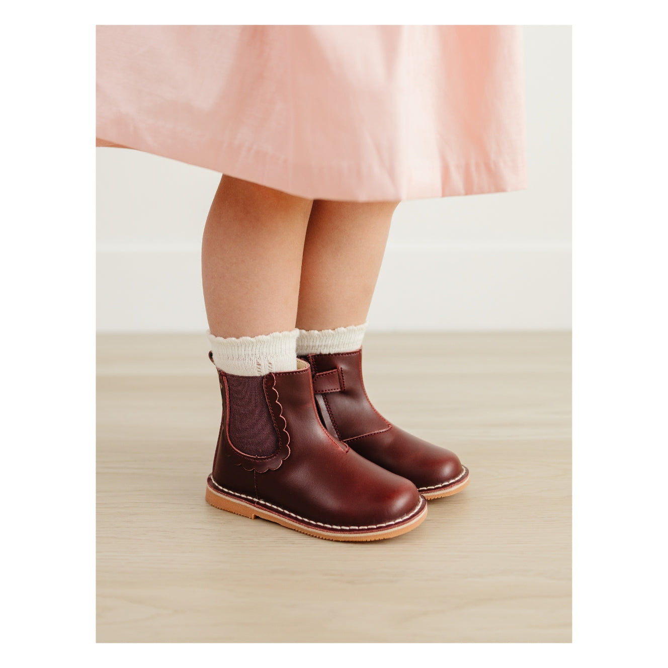Toddler Girl's Burgundy Leather Chelsea Boot - Kate Stitch Down - L'Amour Shoes