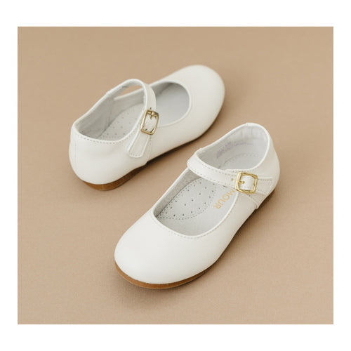 Toddler Girl's White Leather Flat - Rebecca - L'Amour Shoes