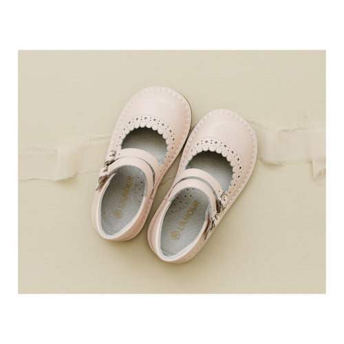 Tatiana Toddler Girl's Pale Pink Leather Double Velcro Strap Mary Jane - L'Amour Shoes