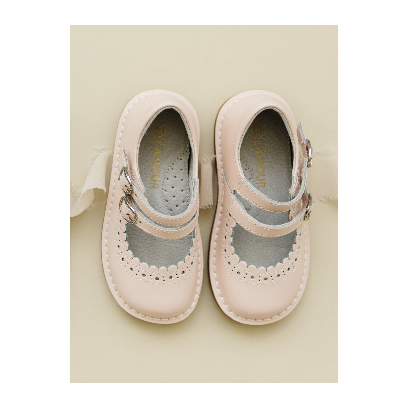 Tatiana Toddler Girl's Pale Pink Leather Double Velcro Strap Mary Jane - L'Amour Shoes