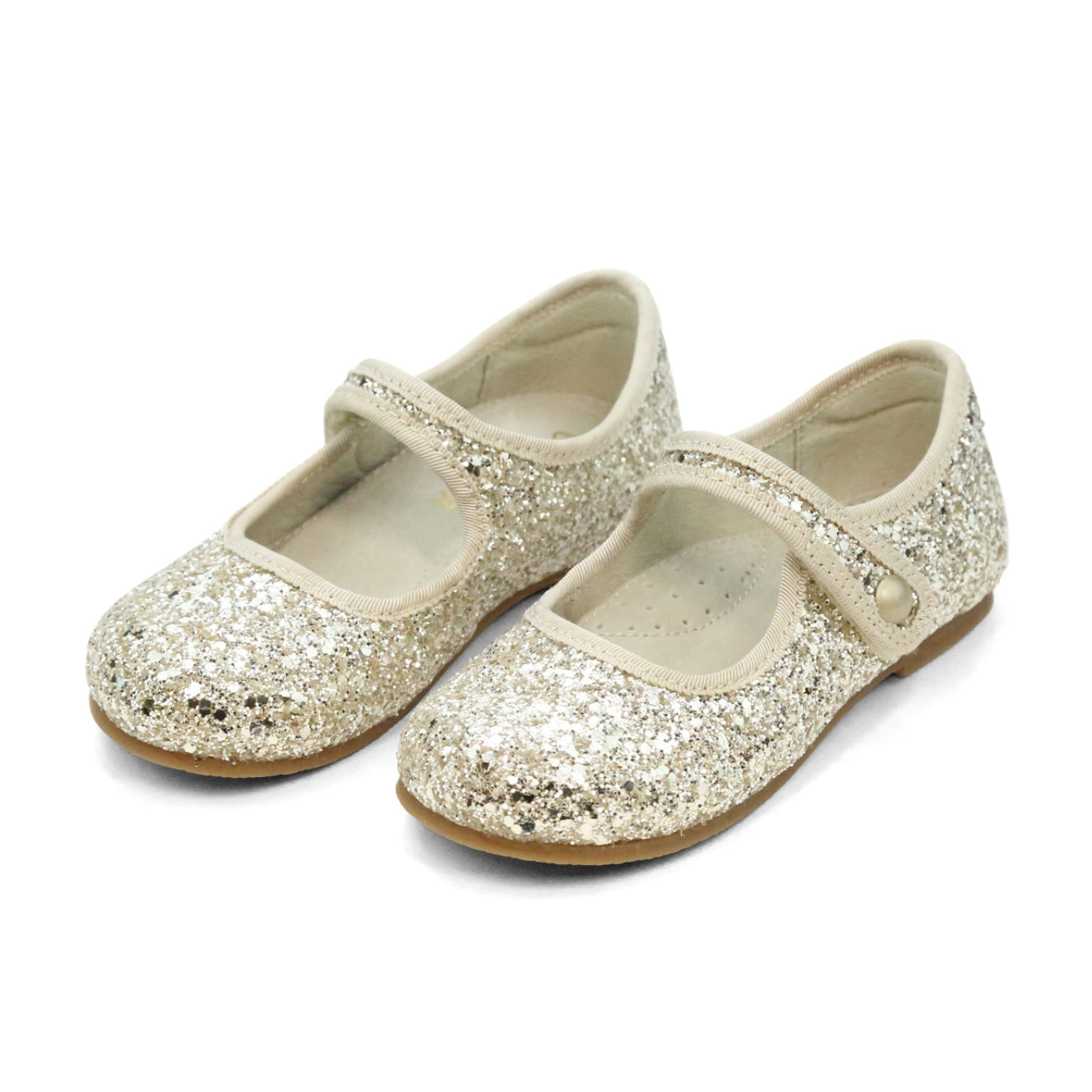 Toddler Girl's Light Gold Glitter Dress Flat - Renata Mary Jane - L'Amour Shoes