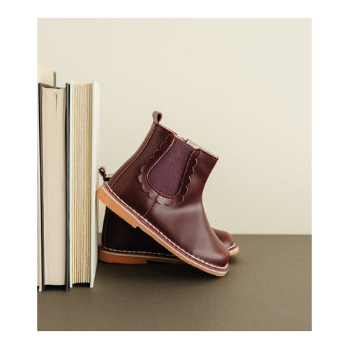 Toddler Girl's Burgundy Leather Chelsea Boot - Kate Stitch Down - L'Amour Shoes