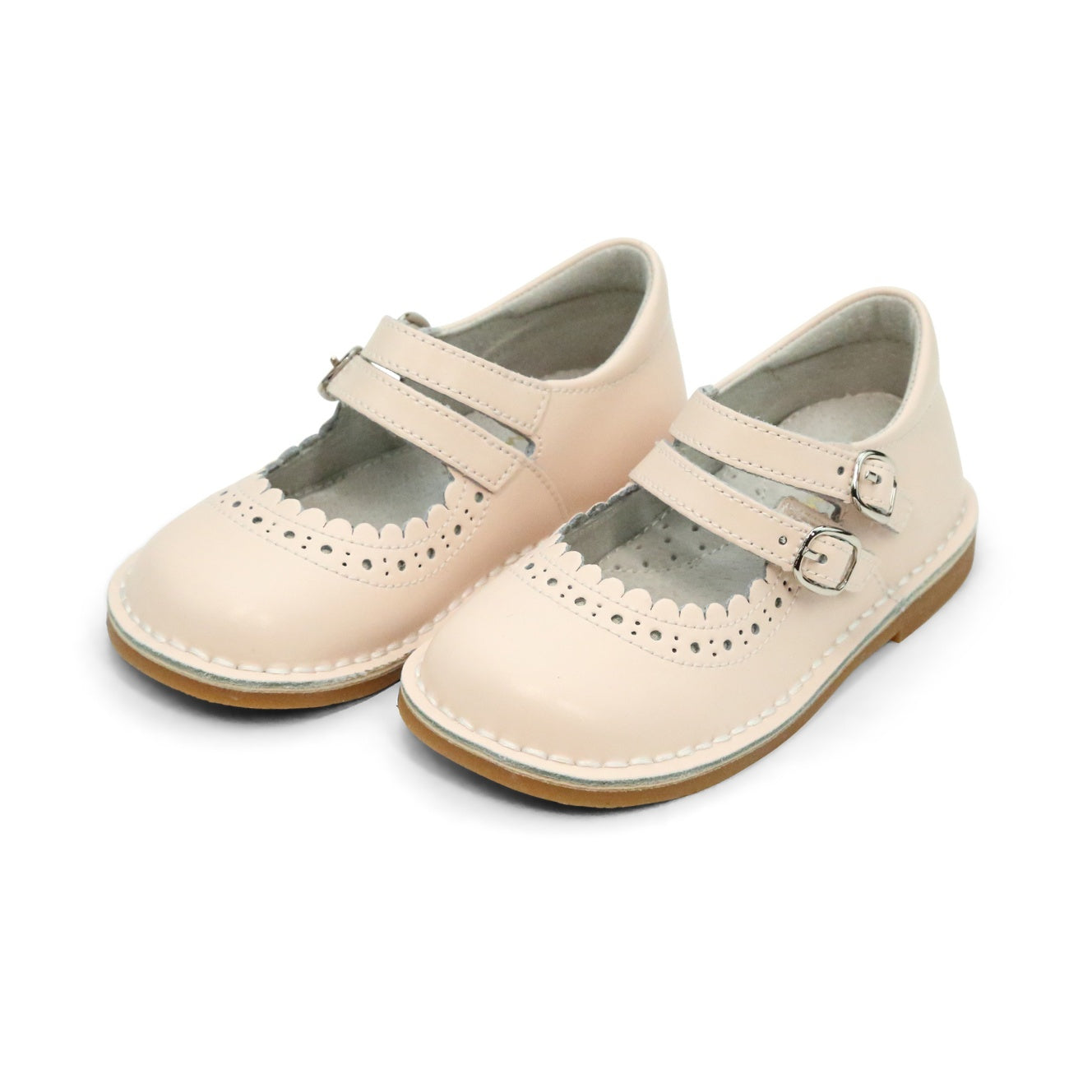 Tatiana Toddler Girl's Pale Pink Leather Double Velcro Strap Mary Jane - L'Amour Shoes