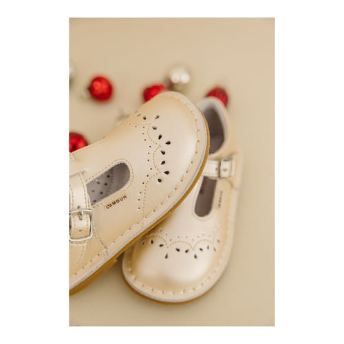 Toddler Girl's Leather Shoes - Ruthie Champagne T-Strap Stitch Down Mary Jane - lamourshoes.com