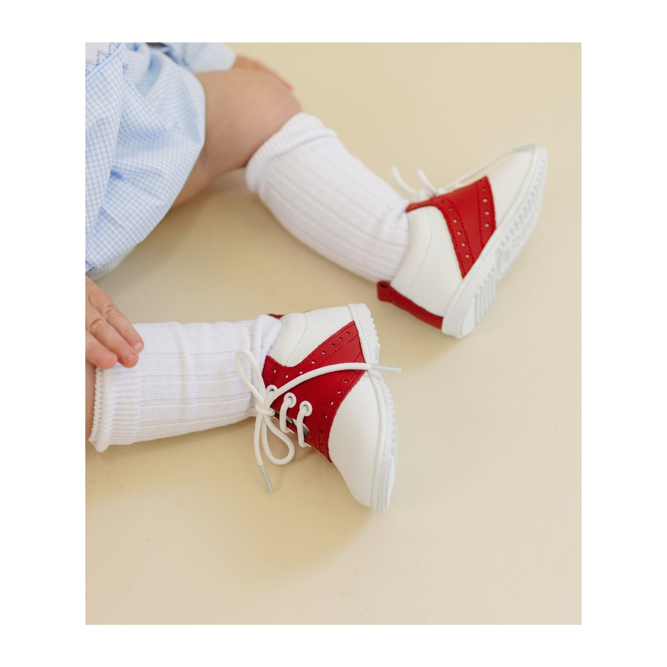 Angel Baby Boy's Austin Red Leather Saddle Oxford Shoe (Baby) - First Walker - Lamourshoes.com