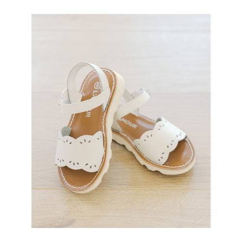 Ella White Open Toe Wedge toddler girl's leather sandal - L'Amour shoes