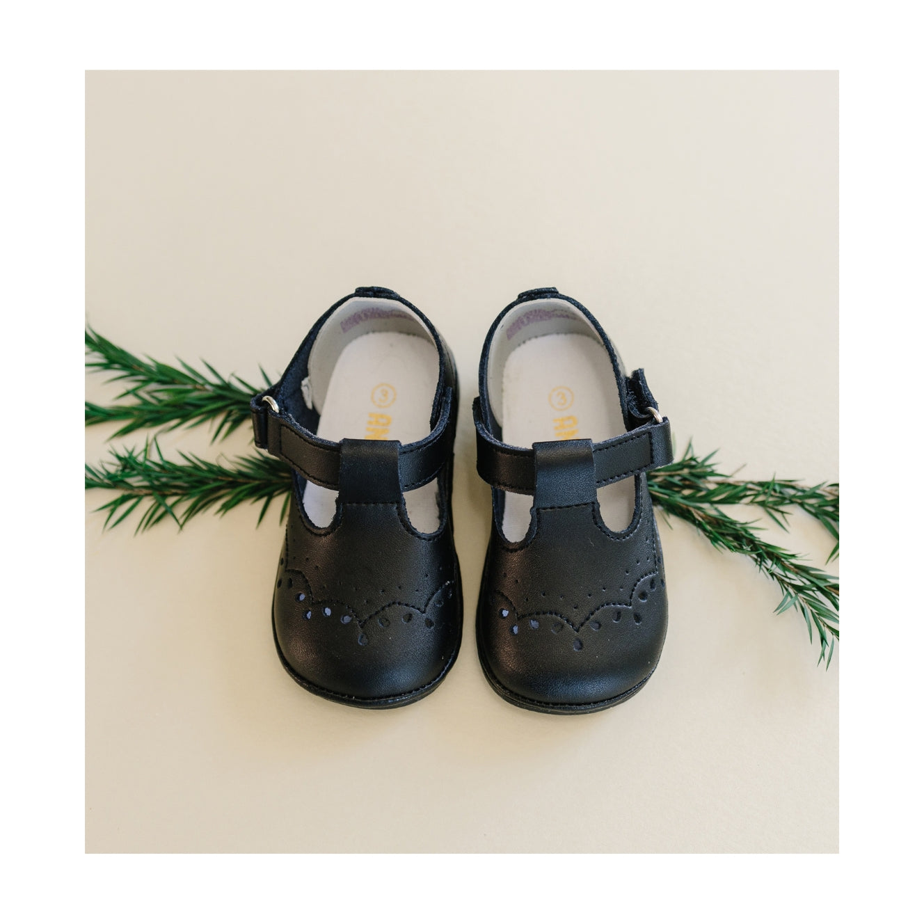Birdie Baby Girl Black Leather T-Strap Stitched Mary Jane - First Walker - Angel Baby Shoes