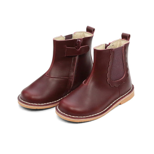 Toddler Girl's Burgundy Leather Chelsea Boot - Kate Stitch Down - L'Amour Shoes