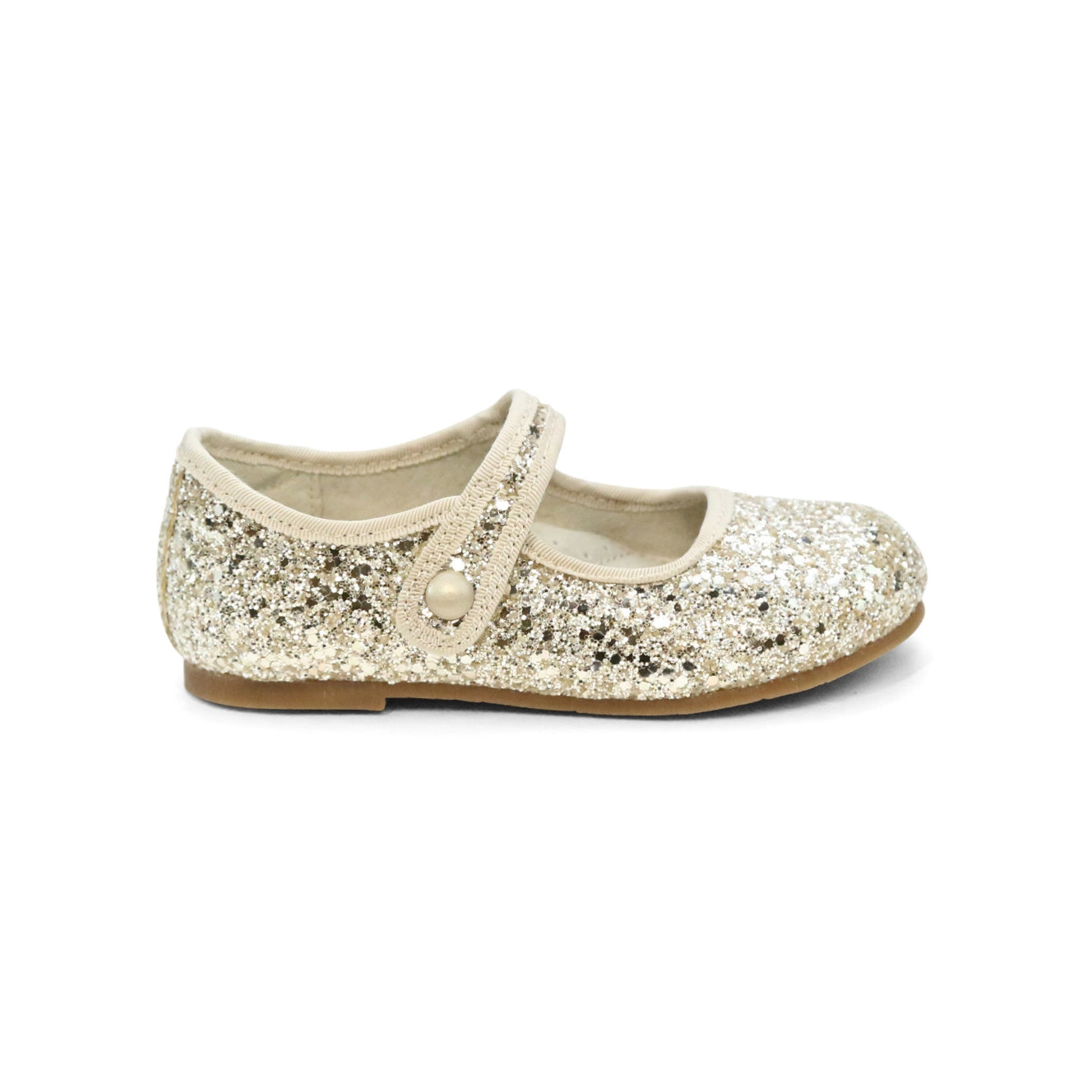 Toddler Girl's Light Gold Glitter Dress Flat - Renata Mary Jane - L'Amour Shoes