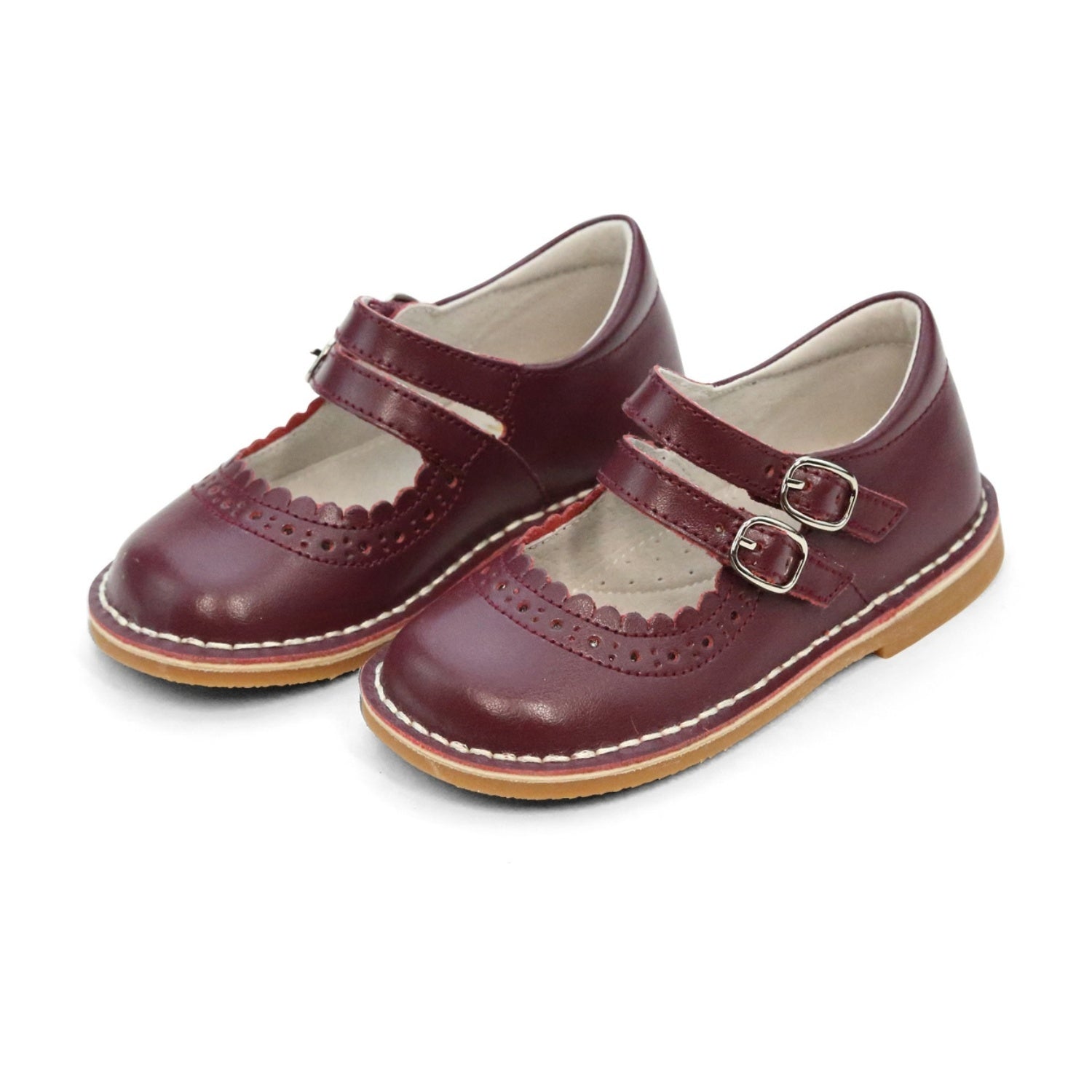 Toddler Girl's Eggplant Purple Leather Dress Shoe - Tatiana Double Strap Mary Jane - L'Amour Shoes