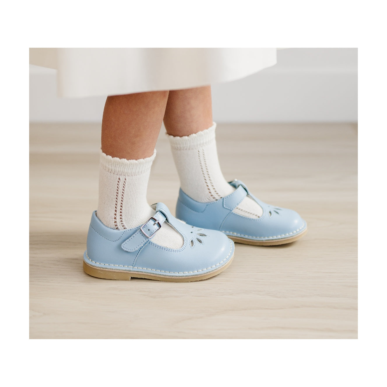 Toddler Girl's Bluebell Blue Leather T-Strap  Mary Jane - Sienna - L'Amour Shoes - Light Blue Children's Shoe