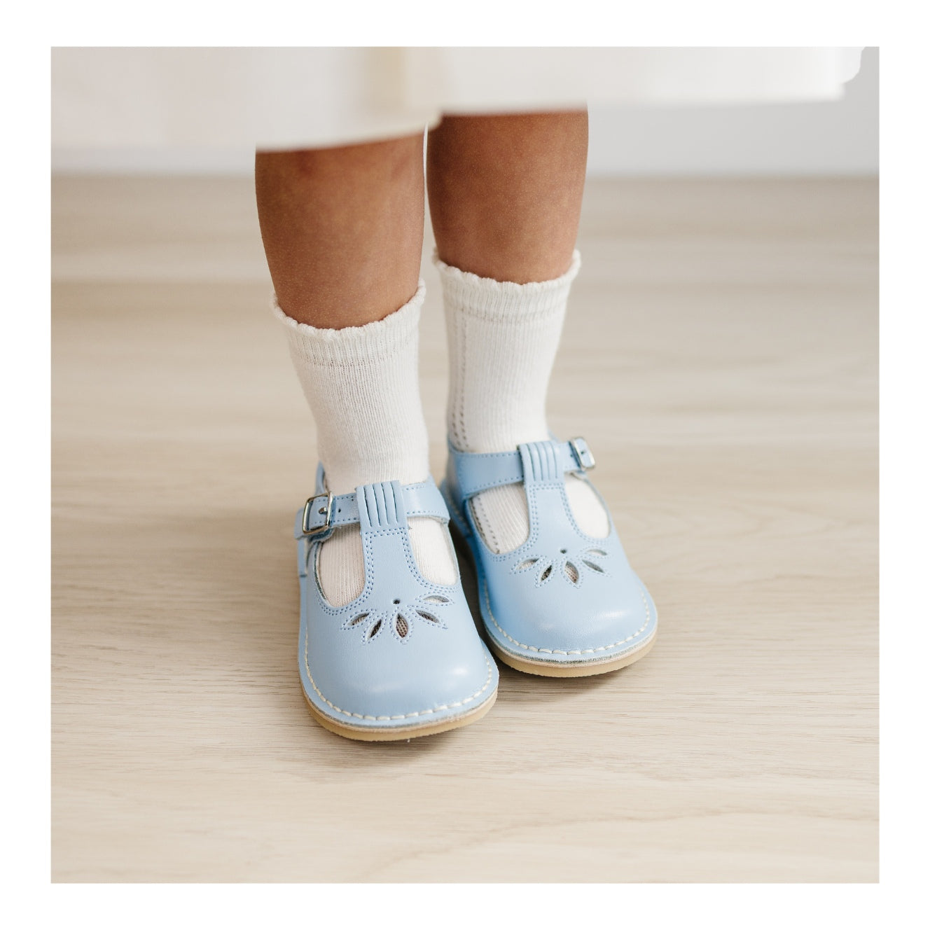 Toddler Girl's Bluebell Blue Leather T-Strap  Mary Jane - Sienna - L'Amour Shoes - Light Blue Children's Shoe