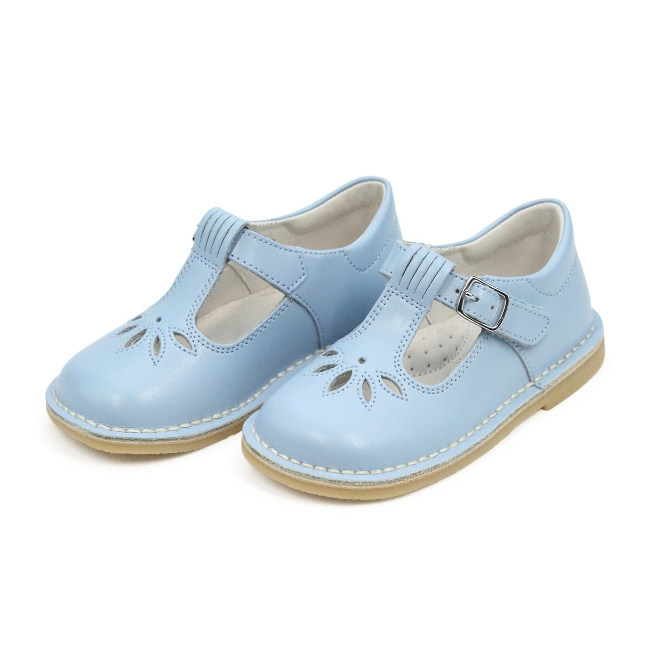 Toddler Girl's Bluebell Blue Leather T-Strap  Mary Jane - Sienna - L'Amour Shoes