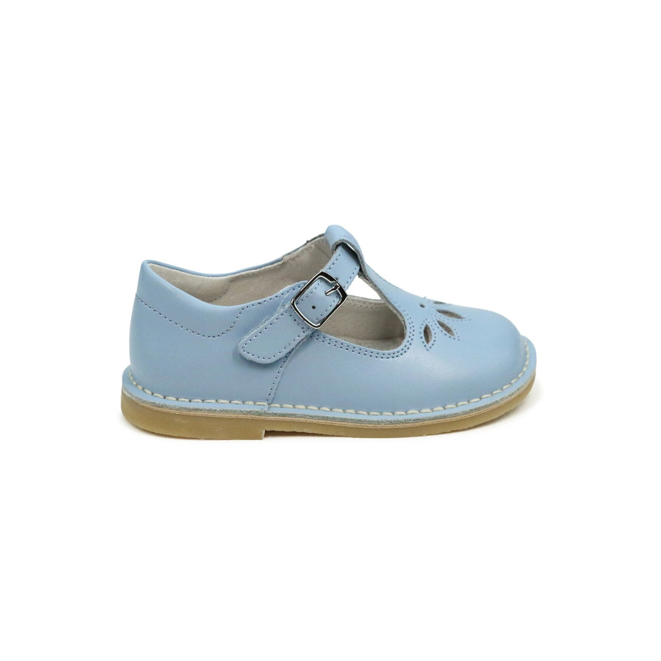 Toddler Girl's Bluebell Blue Leather T-Strap  Mary Jane - Sienna - L'Amour Shoes - Light Blue Children's Shoe