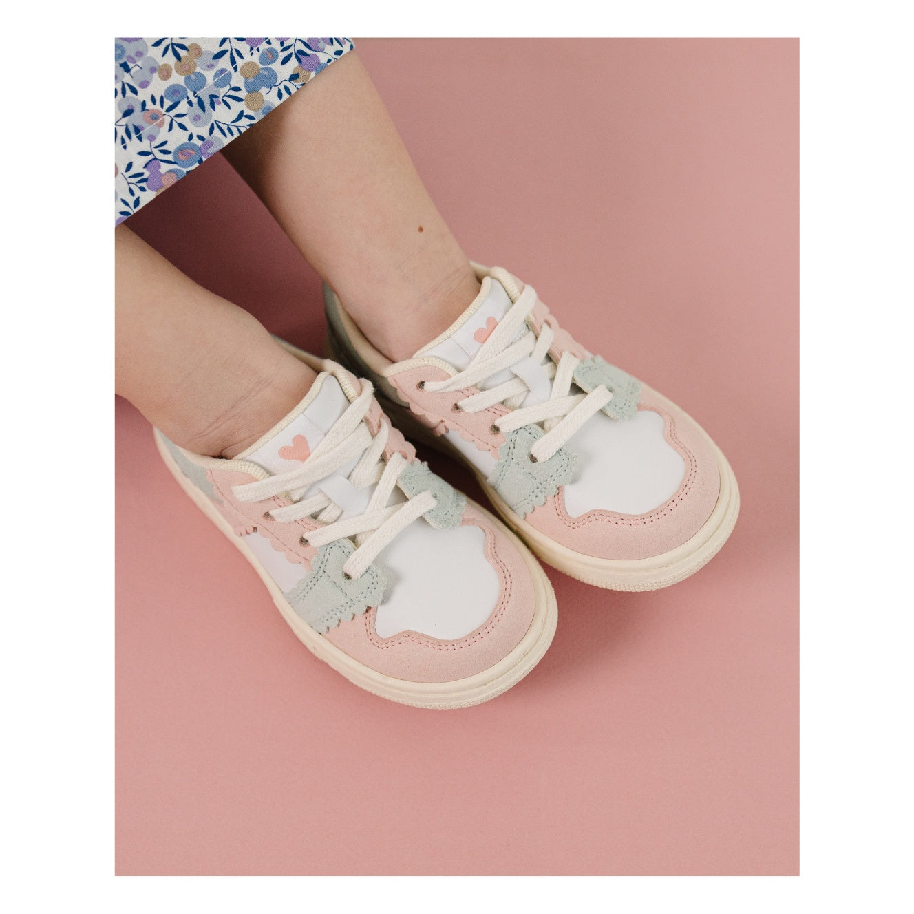 Erica Pink Sage Green Toddler Girl's Leather Sneaker - L'Amour Shoes