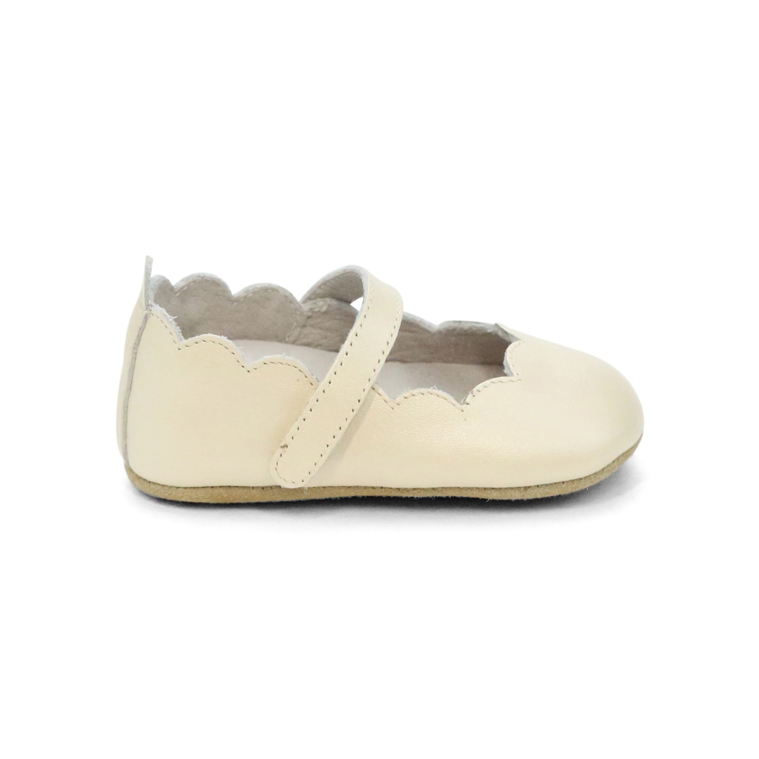 Mimi Baby Girls Oyster Suede Scalloped Mary Jane Crib Shoe (Infant) - L'Amour Shoes