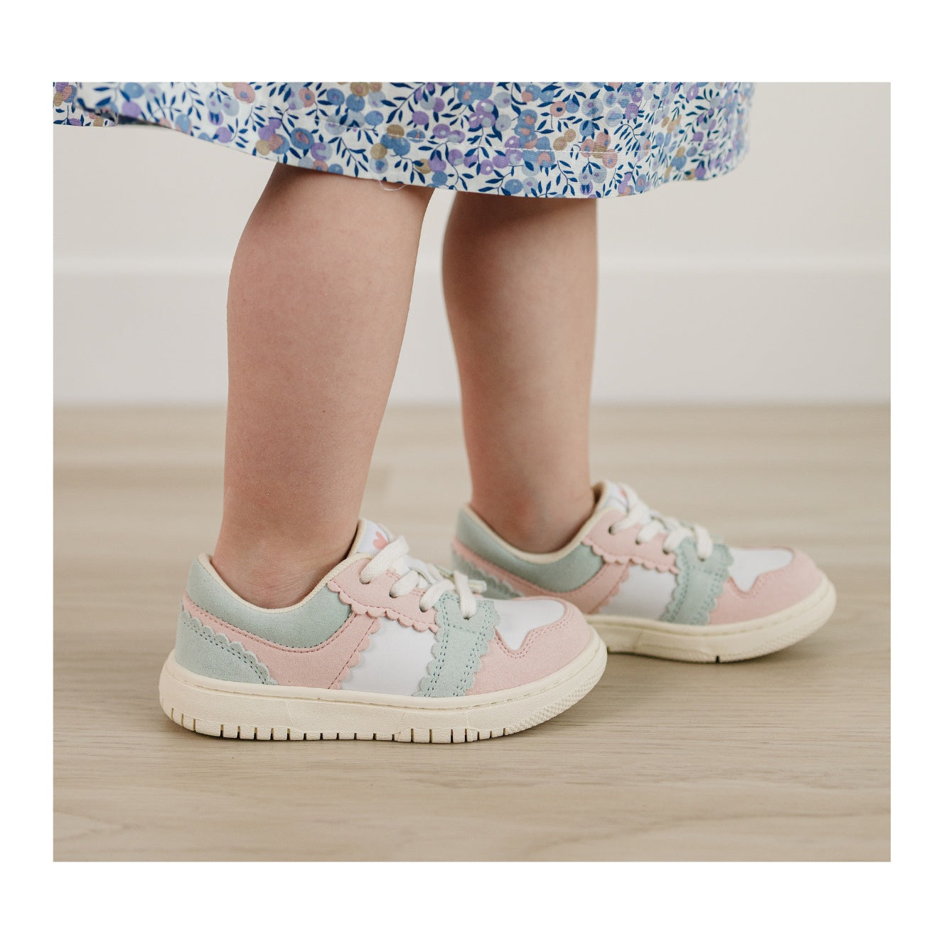 Erica Pink Sage Green Toddler Girl's Leather Sneaker - L'Amour Shoes