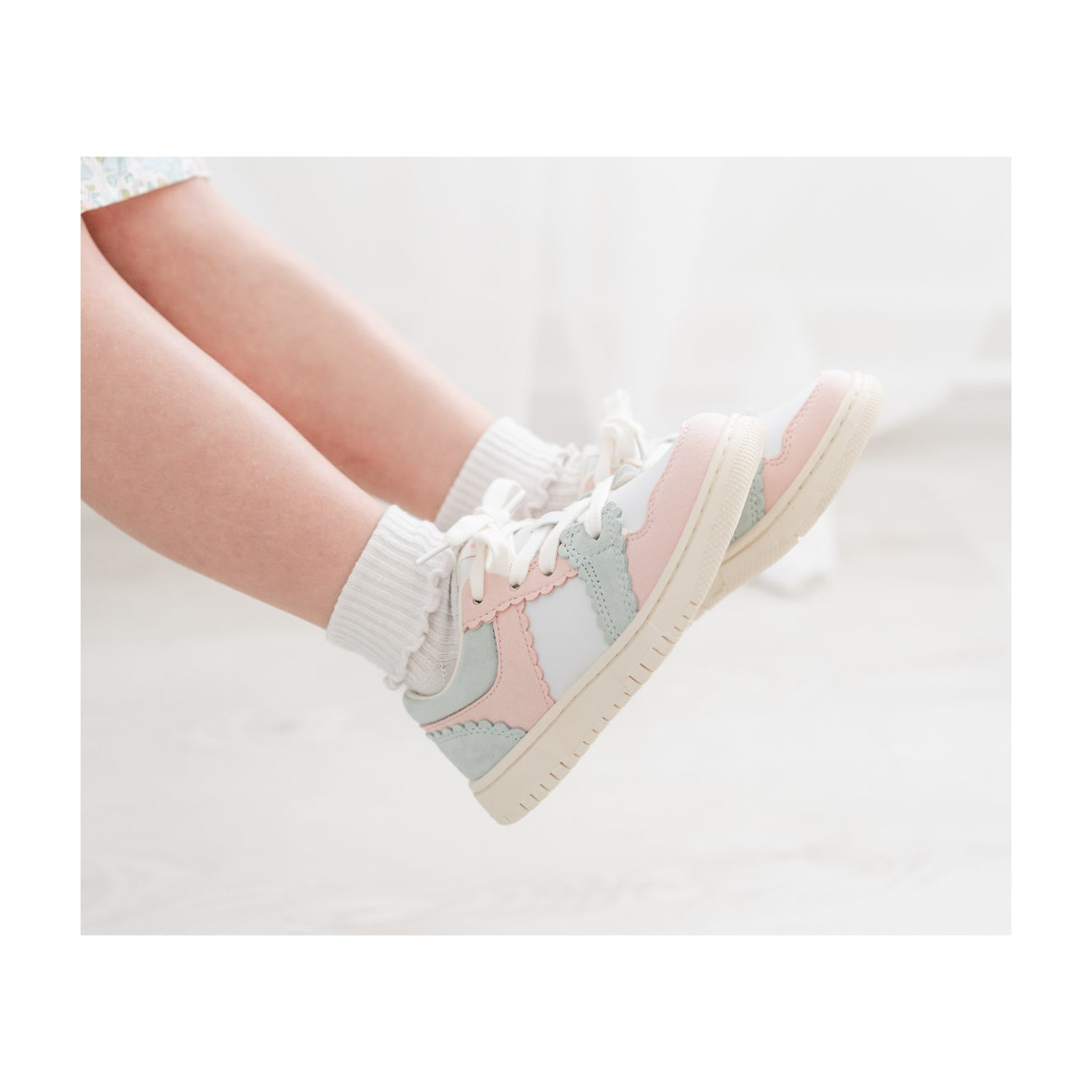 Erica Pink Sage Green Toddler Girl's Leather Sneaker - L'Amour Shoes