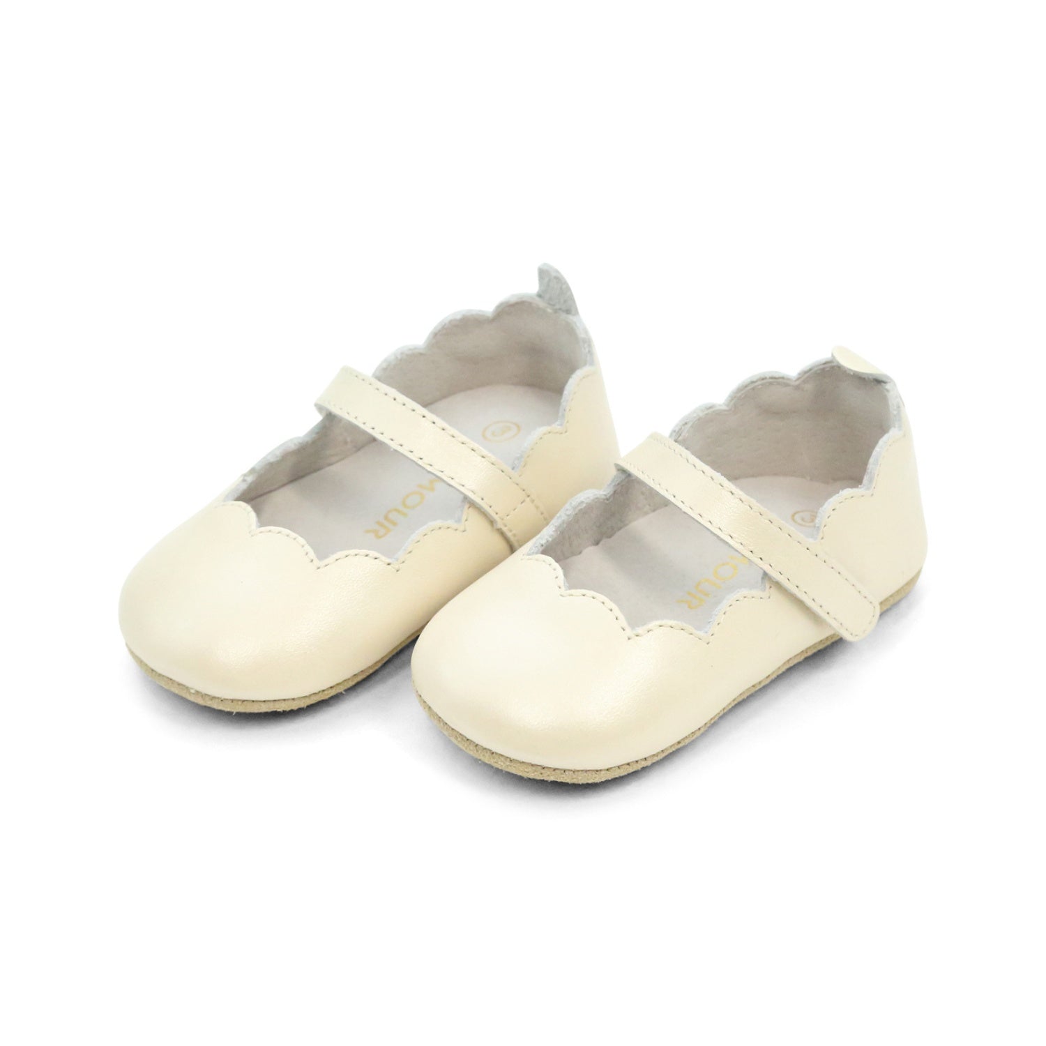 Mimi Baby Girls Oyster Suede Scalloped Mary Jane Crib Shoe (Infant) - L'Amour Shoes