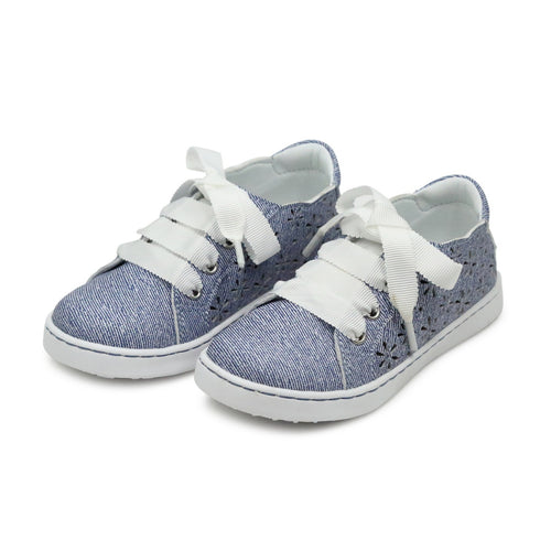 L'Amour Girls Denise Denim Cut Out Sneaker With Scalloped Lace