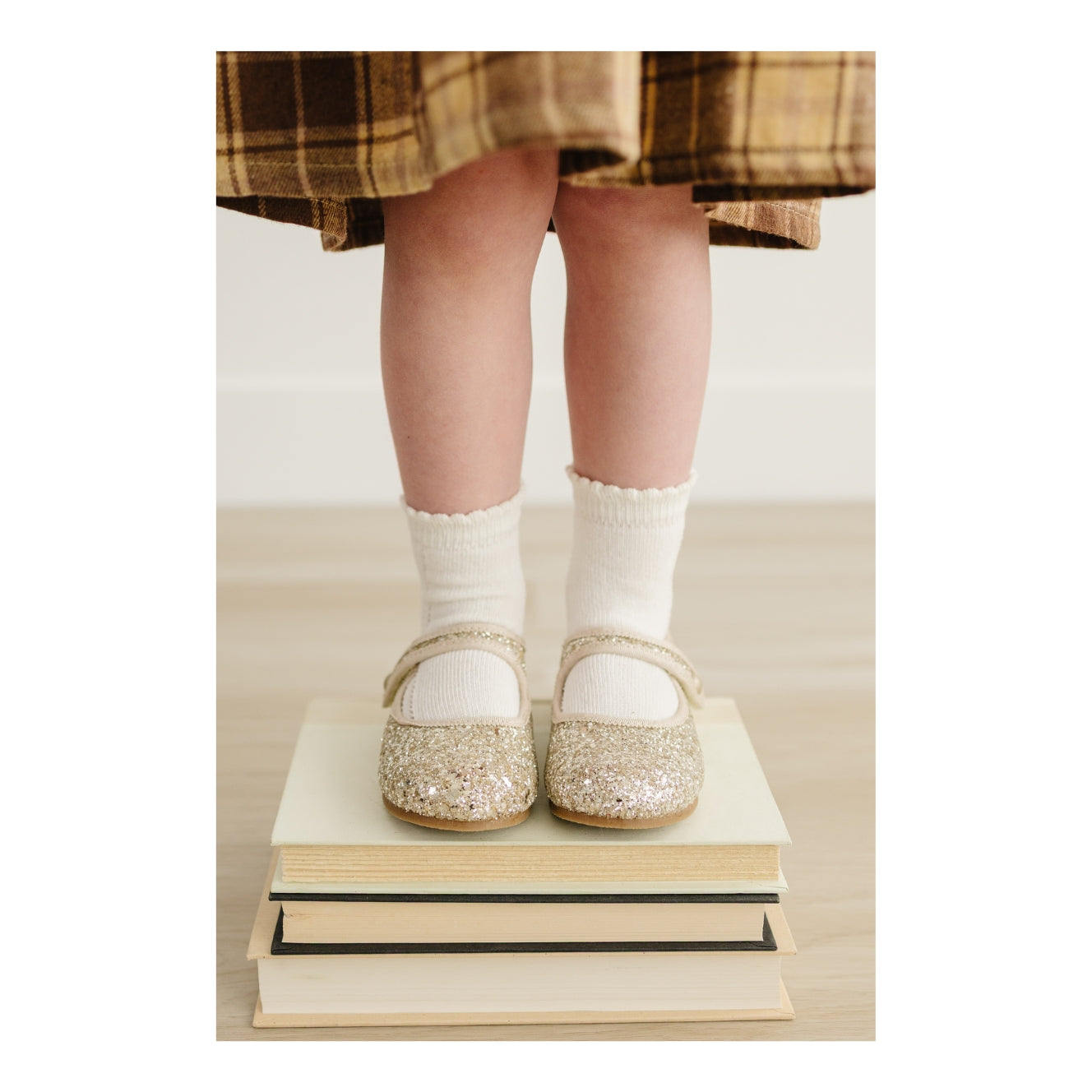 Toddler Girl's Light Gold Glitter Dress Flat - Renata Mary Jane - L'Amour Shoes