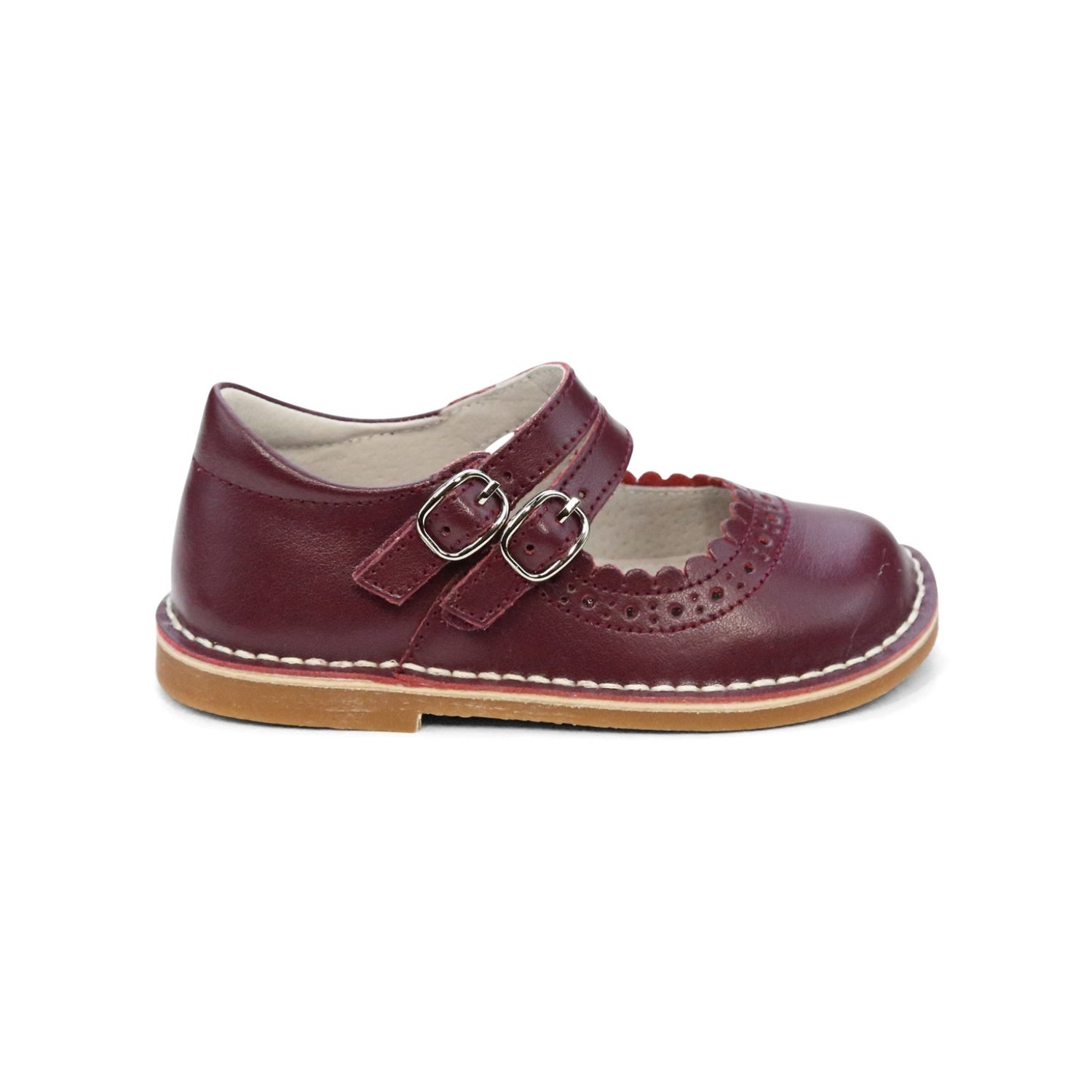 Toddler Girl's Eggplant Purple Leather Dress Shoe - Tatiana Double Strap Mary Jane - L'Amour Shoes