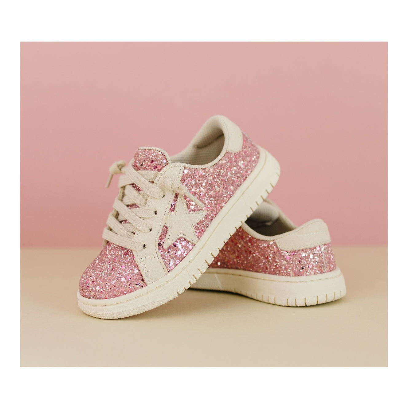 L'Amour Shoes Toddler Girls Kinley Pink Glitter Star Sneaker