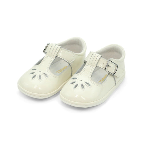 Angel Baby Bridget T-Strap Mary Jane Dressy First Walker - Patent Ivory - L'Amour Shoes
