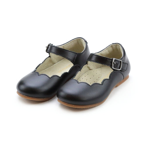 Toddler Girl's Black Flat - Sonia Scalloped Mary Jane - L'Amour Shoes