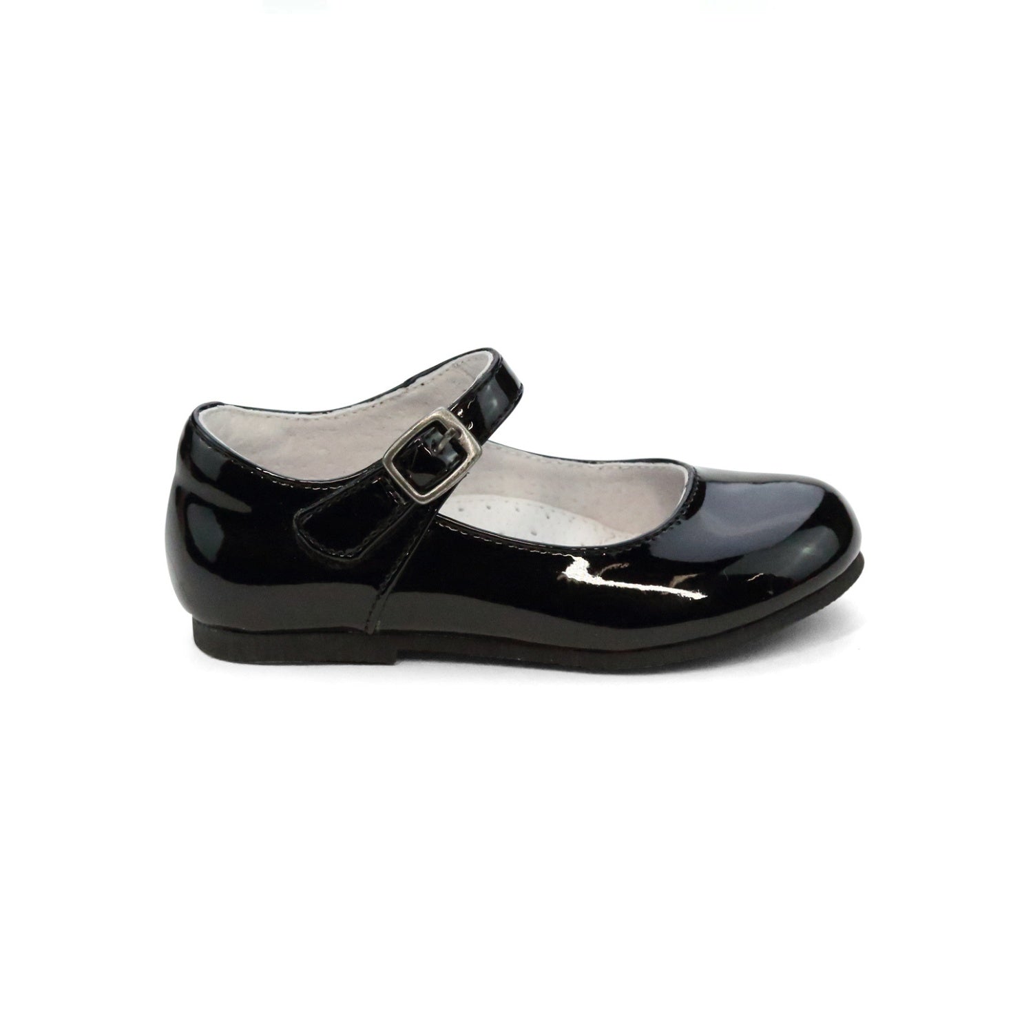 Toddler Girl's Patent Black Leather Mary Jane Flats - Rebecca L'Amour Shoes