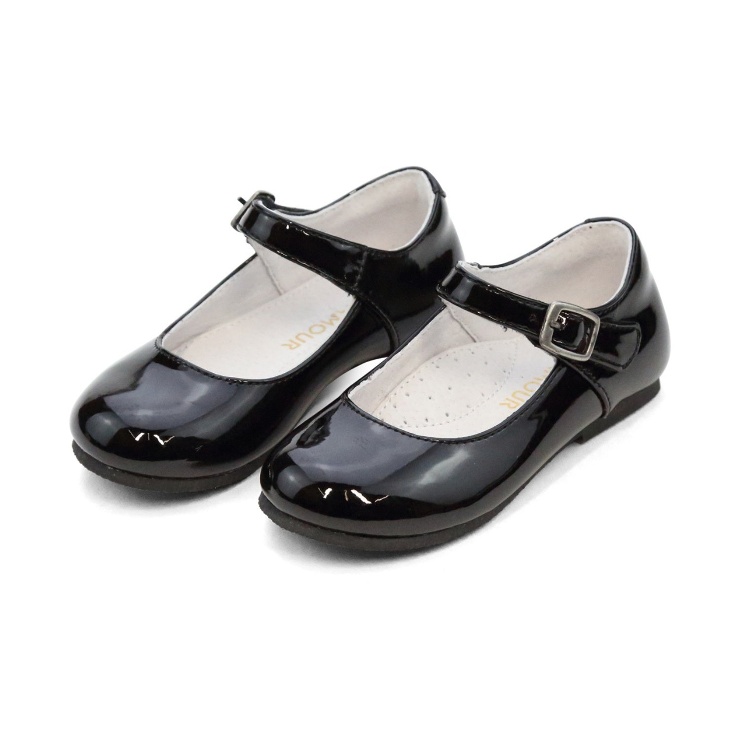 Toddler Girl's Patent Black Leather Mary Jane Flats - Rebecca L'Amour Shoes