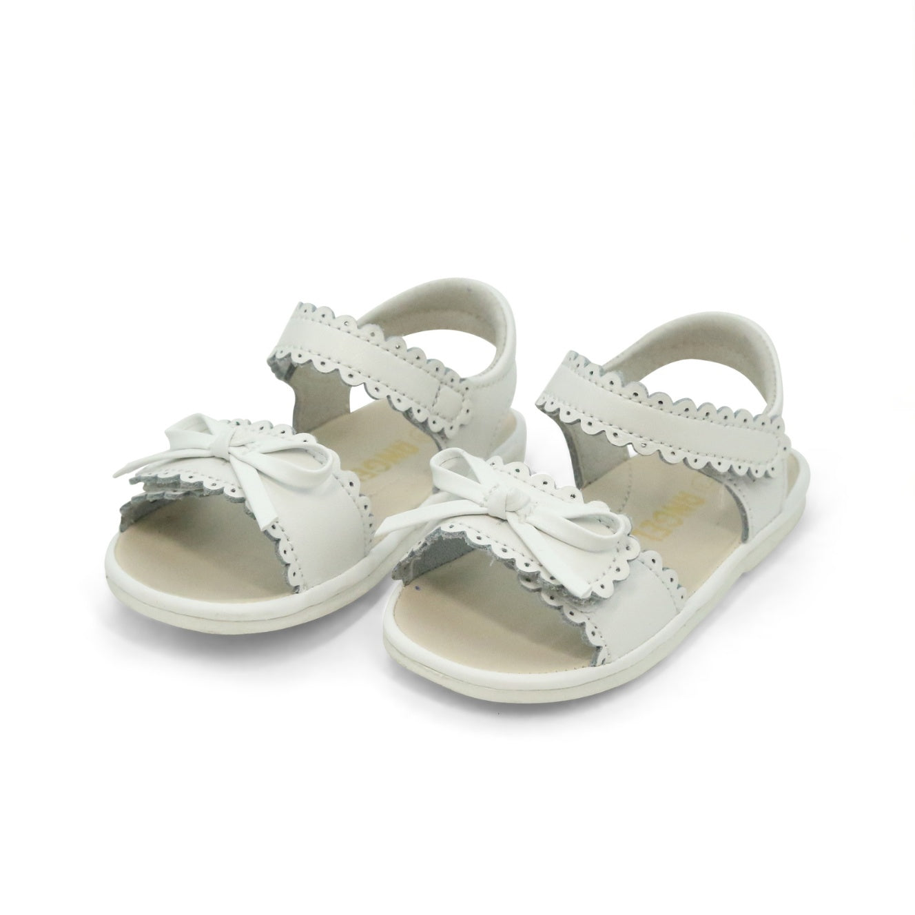 Amelie White Baby Girl's Leather Scalloped Open Toe Sandal (Baby) - L'Amour Shoes