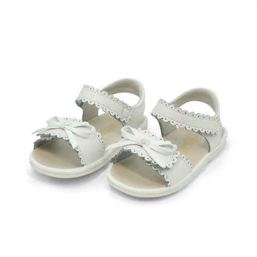 Amelie White Baby Girl's Leather Scalloped Open Toe Sandal (Baby) - L'Amour Shoes