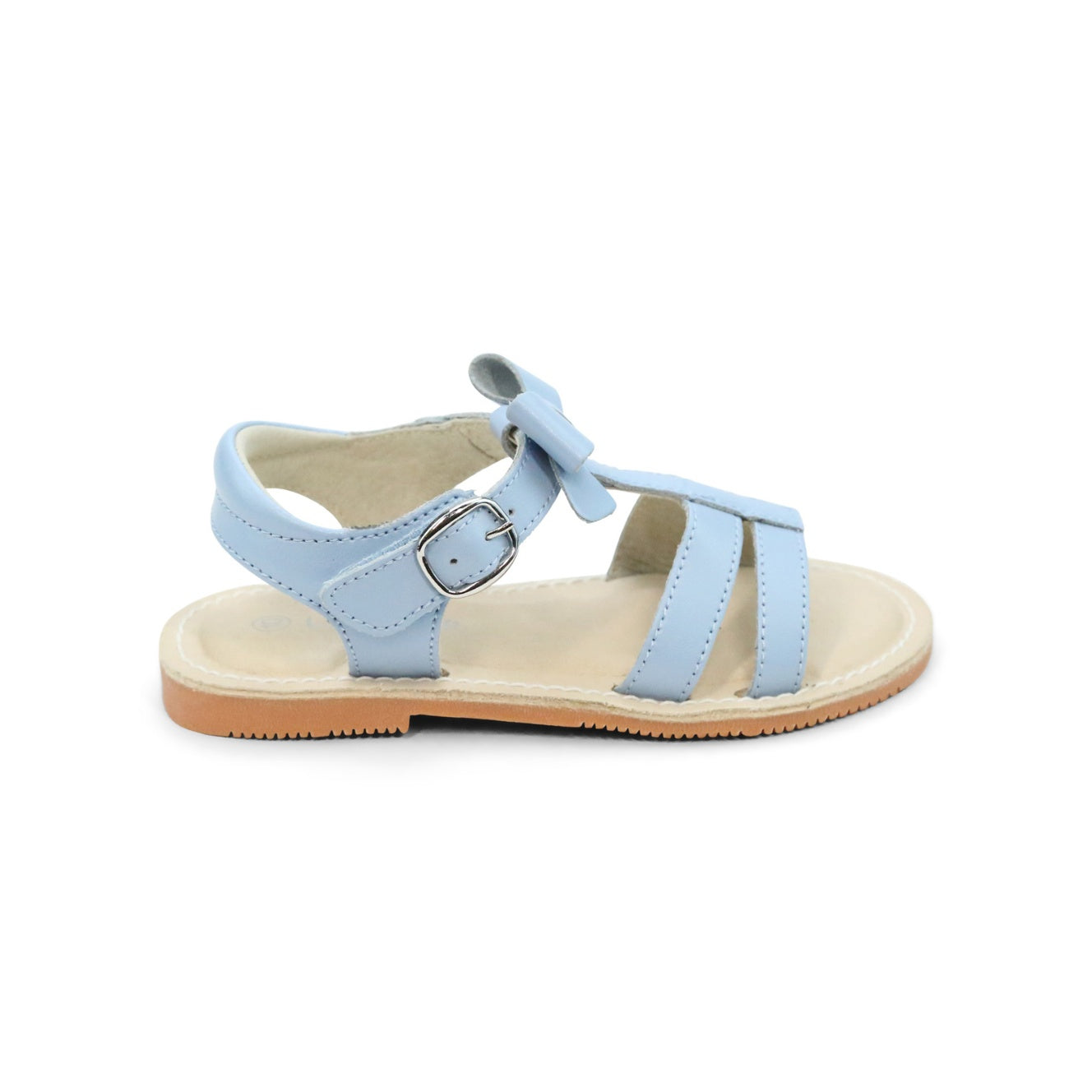 L'Amour Toddler Girls Janie Light Bluebell Blue Bow Velcro Strap Open Toe Sandal - Lamourshoes.com