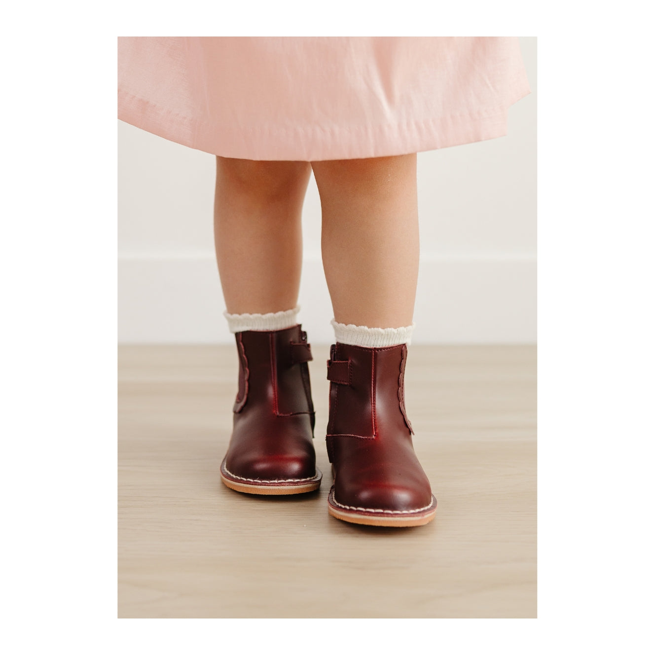 Toddler Girl's Burgundy Leather Chelsea Boot - Kate Stitch Down - L'Amour Shoes