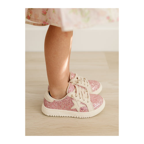 L'Amour Shoes Toddler Girls Kinley Pink Glitter Star Sneaker