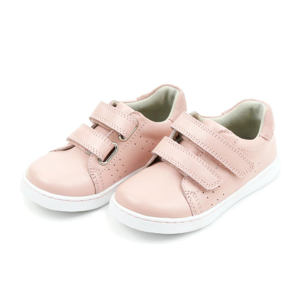 L'Amour Shoes Toddler Girls Kenzie Double Velcro Pink Leather Sneaker