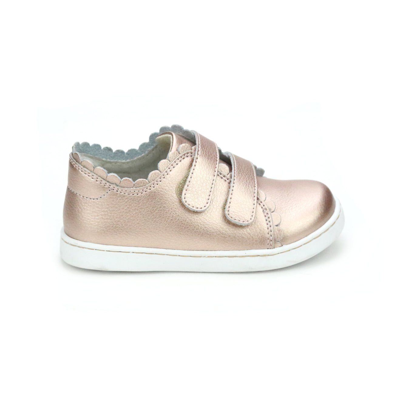 L'Amour Girls Caroline Double Velcro Scalloped Leather Sneaker – L ...