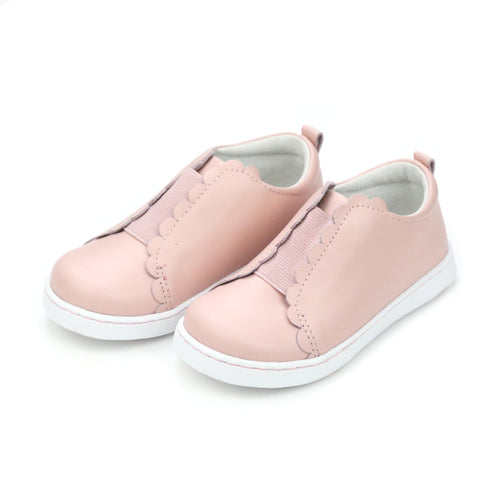 L'Amour Girls Phoebe Pink Scalloped Leather Slip On Sneaker