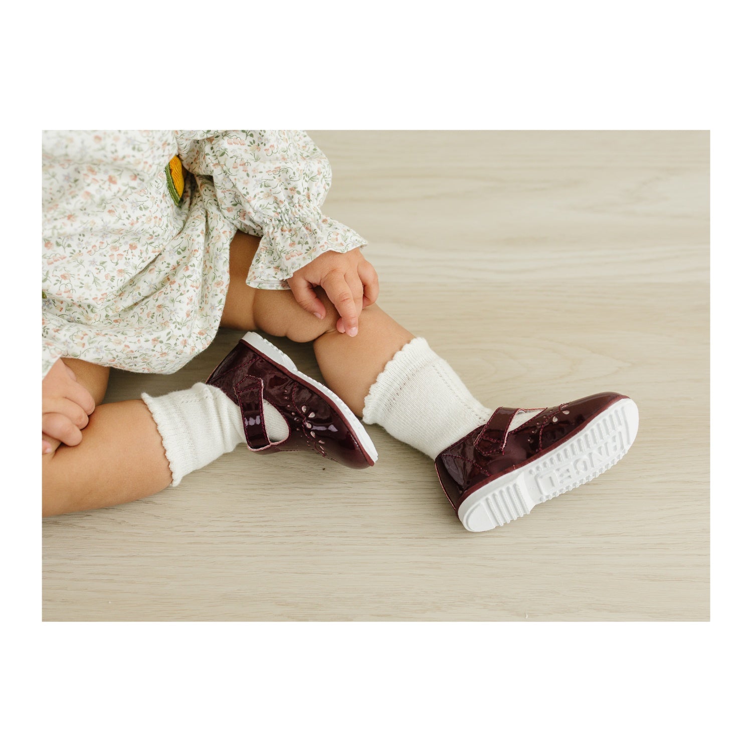 Birdie Patent Burgundy Baby Girl's T-Strap Stitched First Walker Mary Jane - Angel Baby Shoes