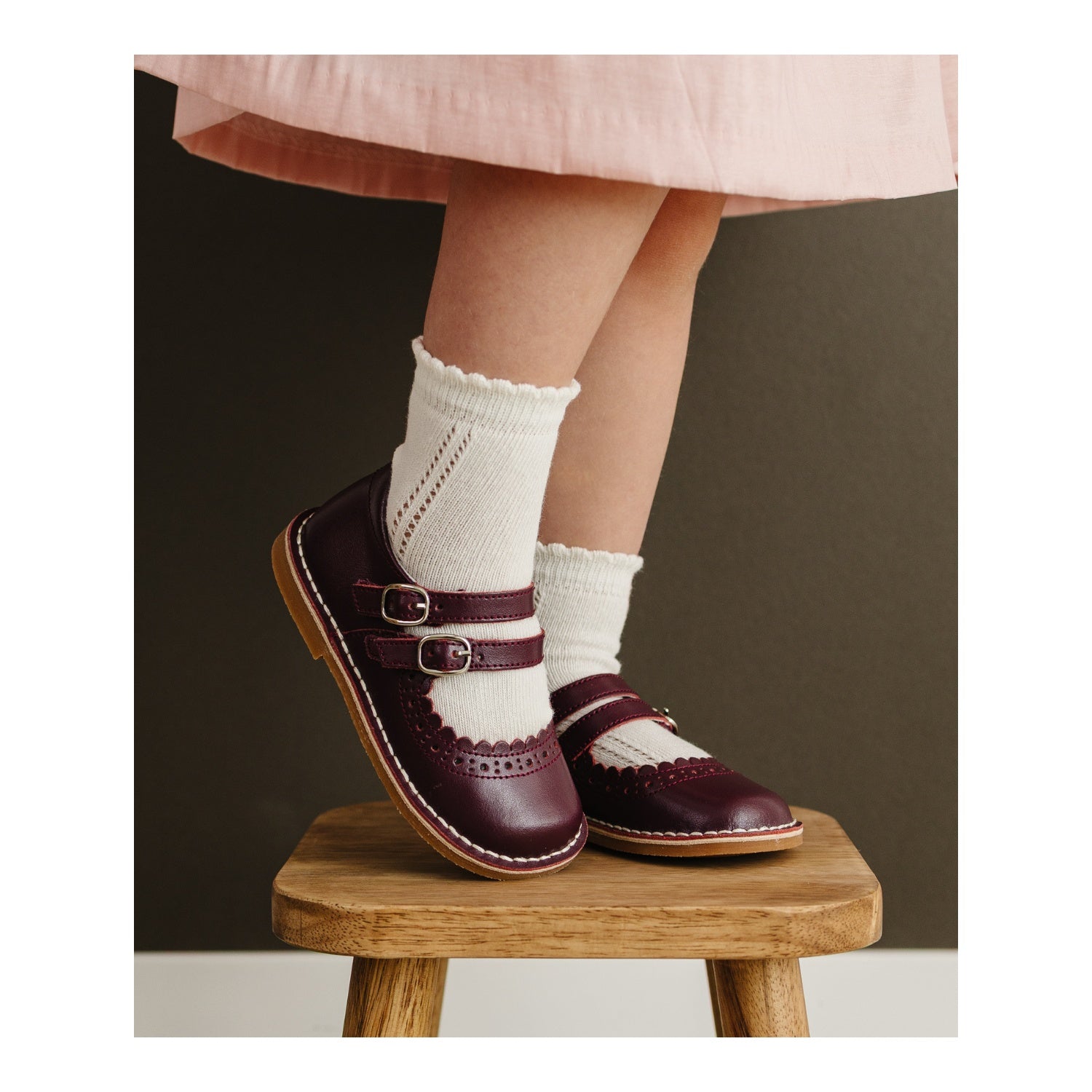 Toddler Girl's Eggplant Purple Leather Dress Shoe - Tatiana Double Strap Mary Jane - L'Amour Shoes