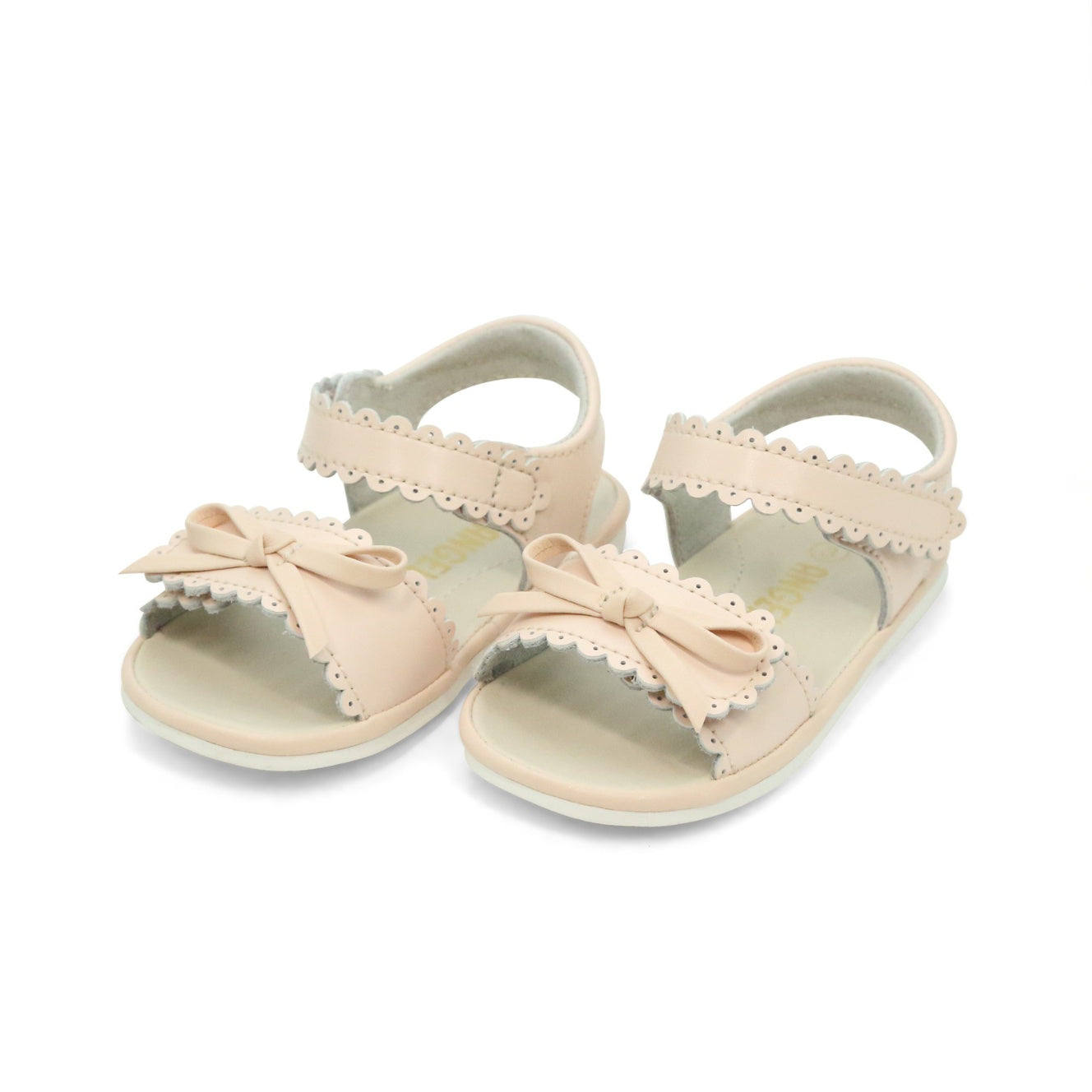 Amelie Pale Pink Baby Girl's Leather Scalloped Open Toe Sandal (Baby) - L'Amour Shoes