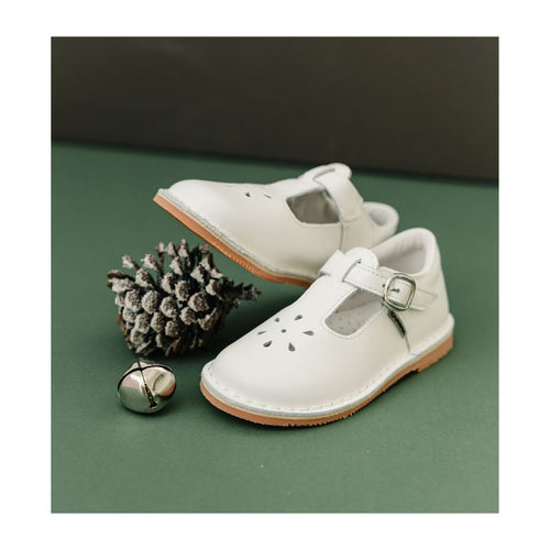 Toddler Girl's White Leather Dress Shoe - Back to School Shoes - Joy Mary Jane T-Strap - L'Amour Shoes