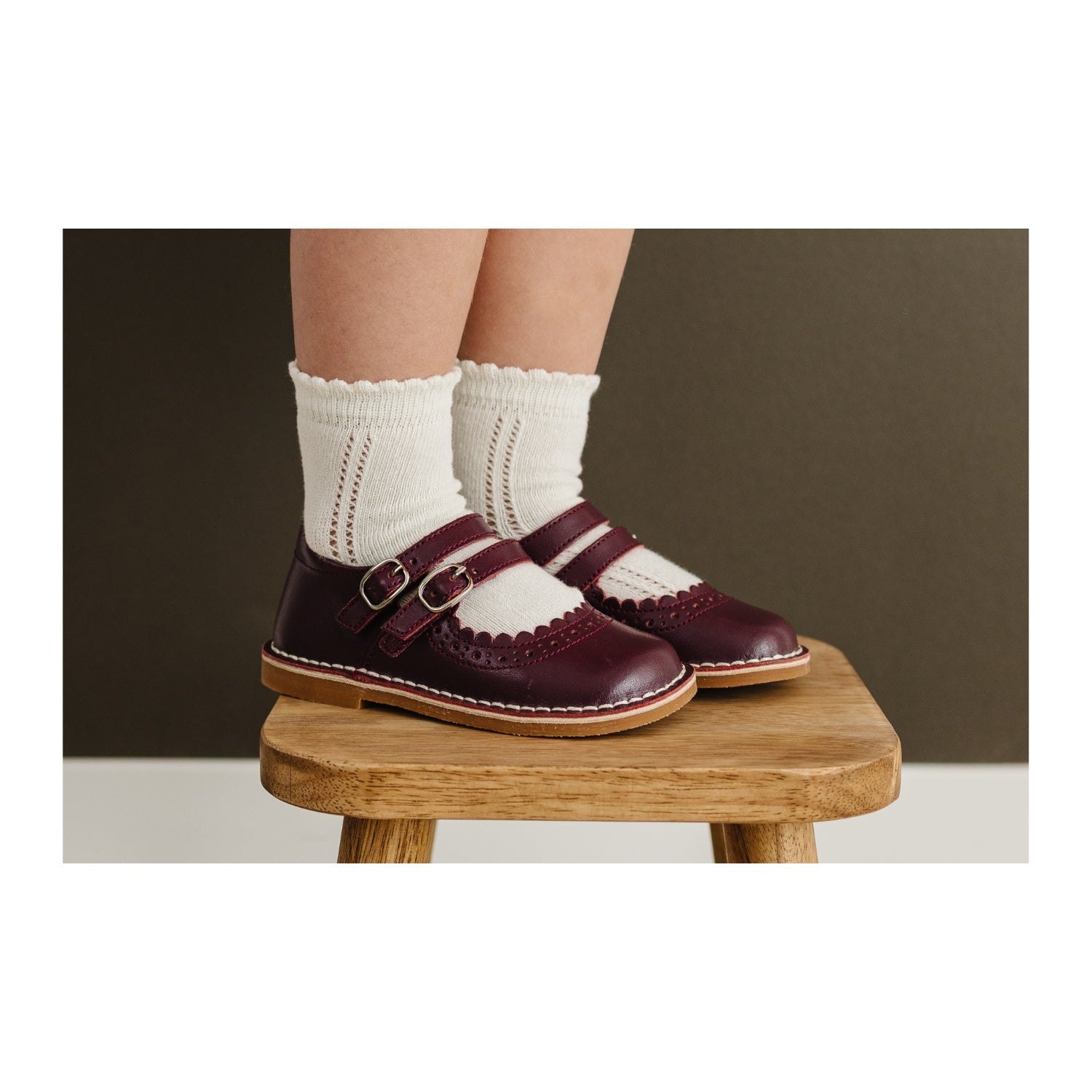 Toddler Girl's Eggplant Purple Leather Dress Shoe - Tatiana Double Strap Mary Jane - L'Amour Shoes