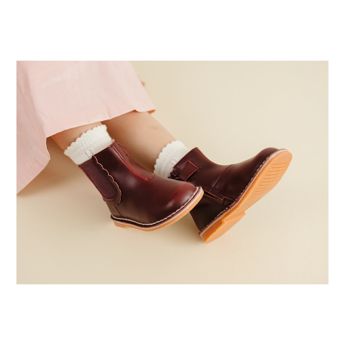 Toddler Girl's Burgundy Leather Chelsea Boot - Kate Stitch Down - L'Amour Shoes