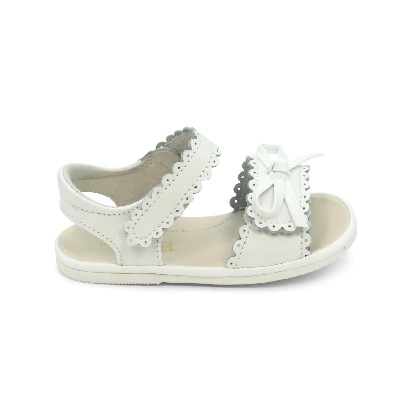Amelie White Baby Girl's Leather Scalloped Open Toe Sandal (Baby) - L'Amour Shoes