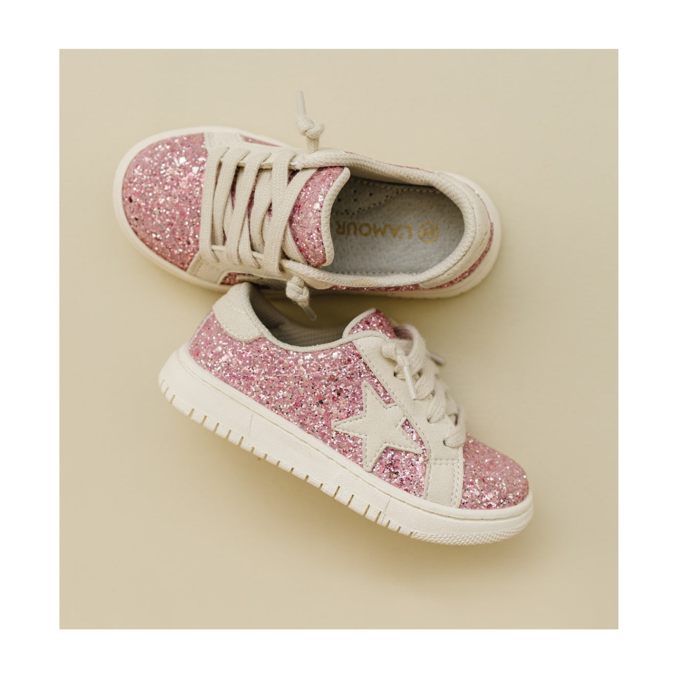 L'Amour Shoes Toddler Girls Kinley Pink Glitter Star Sneaker