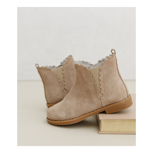 Nicola - Toddler Girl's Chelsea Sand Khaki Suede Leather Boot - L'Amour Shoes