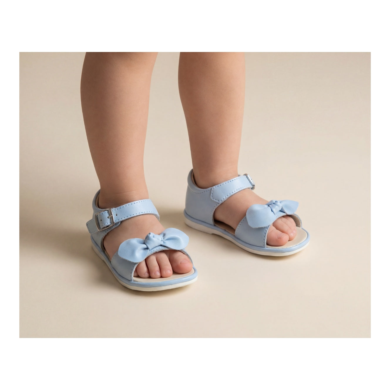 Angel Baby Girls Jolie Open Toe Bow Bluebell Blue Leather Sandal (Baby) - First Walker - L'Amour