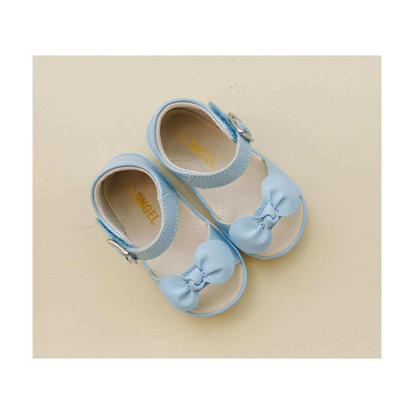Angel Baby Girls Jolie Open Toe Bow Bluebell Blue Leather Sandal (Baby) - First Walker - L'Amour